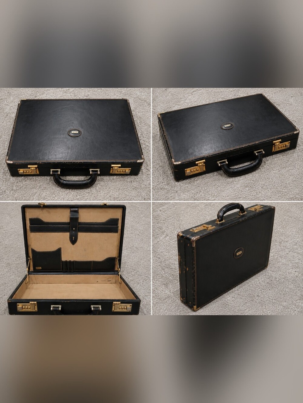 Bally Classic Black Leather Briefcase with Gold Hardware